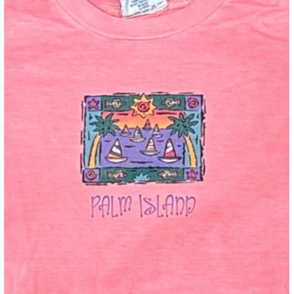 Vintage Palm Island Mineral Wash Medium Souvenir T-Shirt Single Stitch Pastel